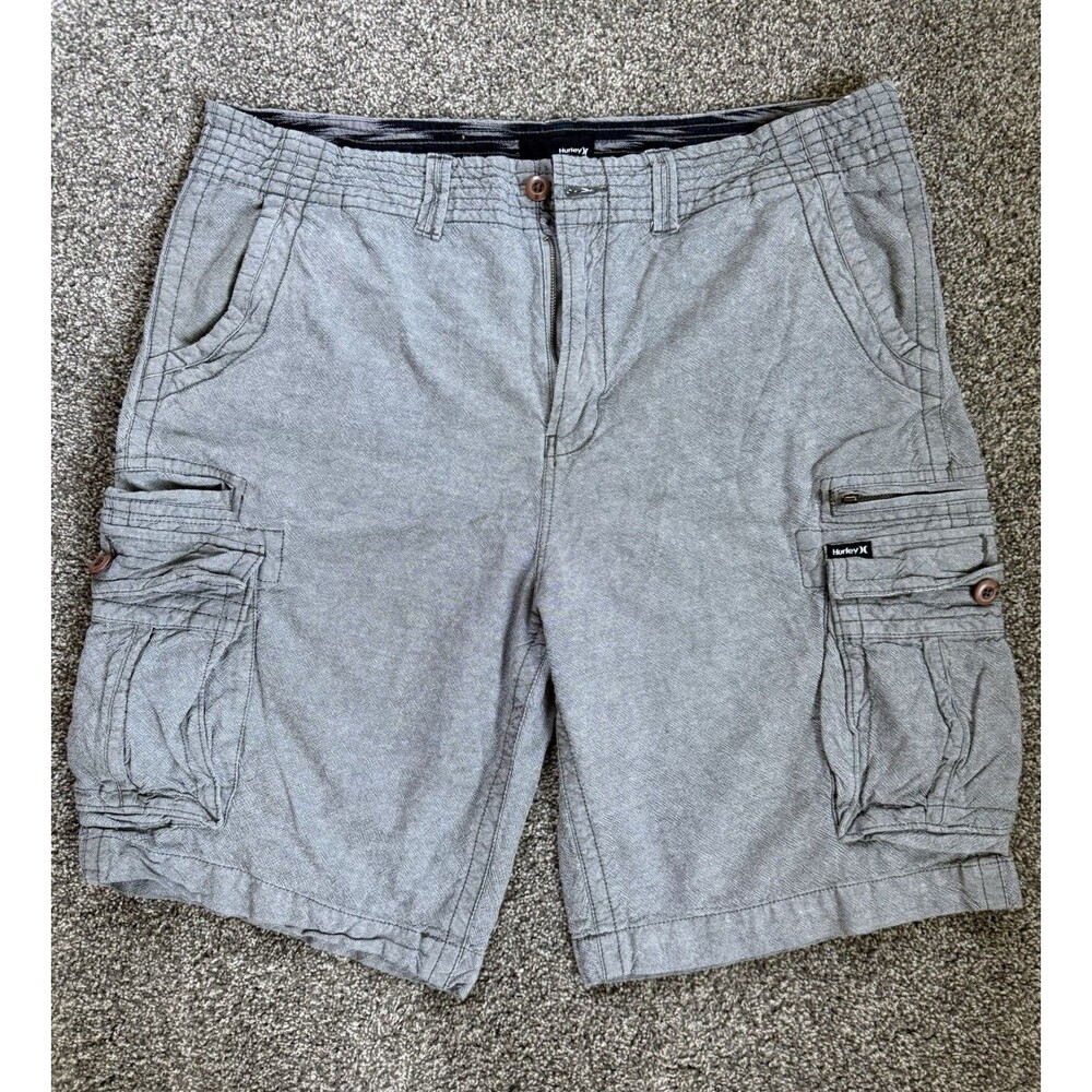 Hurley Cargo Shorts Mens 38‎ Gray Flat Front Casual Utility Pockets Chino